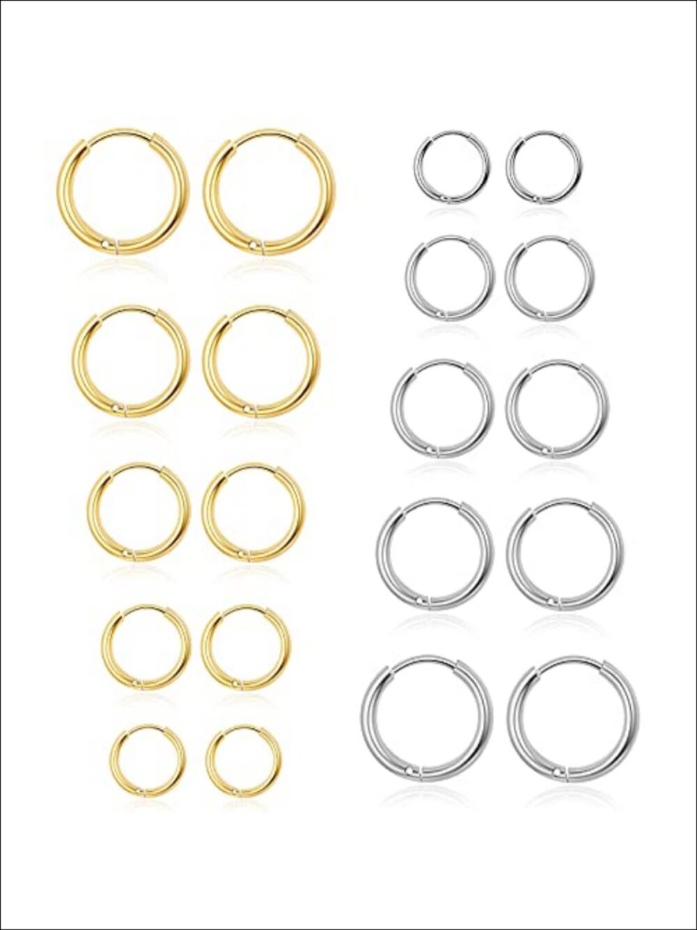10 Pairs Small Hoop Earrings Set Surgical Steel 8-16mm Hypoallergenic